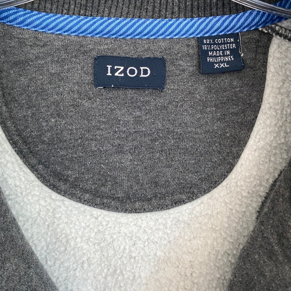 IZOD Mens XXL Gray Navy Piped Fleece Quarter Zip Pullover Sweatshirt - Picture 6 of 10